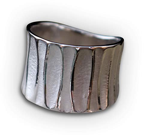 Breiter Silberring für Damen 925er Sterling Silber Bandring Wellen Muster Wave Ring | RG: (58 (18.5))