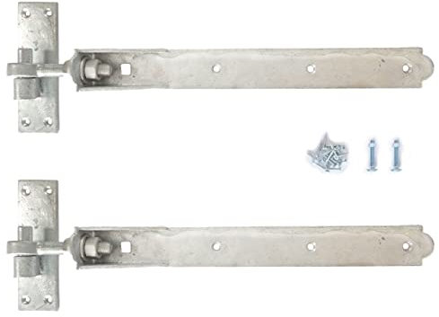 Adjustable Gate Hinges Heavy Duty Hook and Band Garden Shed Door in Galvanised or Black (Galvanised, 14 / 355mm)