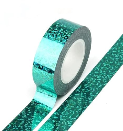Syntego Nastro adesivo decorativo Washi con effetto olografico e glitter, 15 mm x 5 m (turchese)