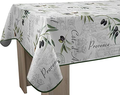 Le linge de Jules Tischdecke, schmutzabweisend, Provence, rechteckig, 150 x 240 cm, Grün, Ecru, Grau, Schwarz