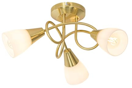 Qazqa classic-antique Deckenleuchte, Deckenlampe - Inez - Gold mit Bernsteinglas, Vintage, 3-flammig, 37cm, Ideal als Flur, Schlafzimmerlampe und Wohnzimmerlampe