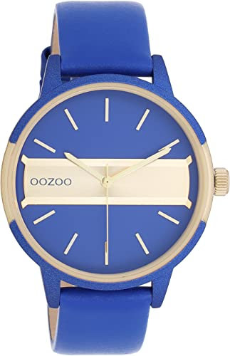 Oozoo Timepieces Damen Uhr in Blau Gold| Armbanduhr Damen mit Lederarmband | Hochwertige Uhr für Frauen| Edle Analog Damenuhr in rund C11154