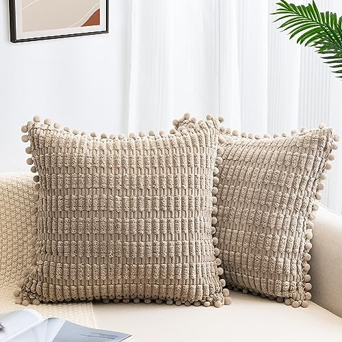 ZWJD 2er Set Khaki Kissenbezug 40x40 Kordsamt Sofakissen Weiche Kissenhülle Boho Kissenbezüge Dekokissen Moderne Kissen Deko für Couch Schlafzimmer Zuhause Auto Dekor Zierkissenbezüge Khaki