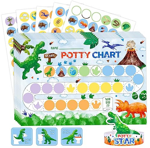 WERNNSAI Potty Training Chart - Dinosaur Toilet Training Reward Chart with 270 Potty Training Stickers Crown Sticker Chart for Boys Toddler Kids Potty Training for Birthday Gift