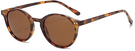 YAMEIZE Sonnenbrille Polarisiert Rund für Damen-Vintage Retro Runde Kleine Kreis Sonnenbrille für Fahren Angeln Leopard Braun