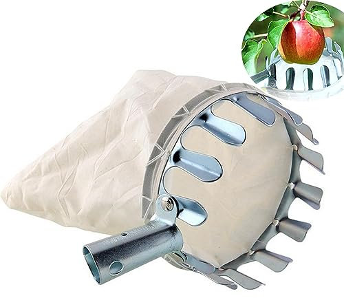 lohill Obstpflücker Erntehelfer, Metall Apfelpflücker Obstpflücker mit Stoffbeutel, Fruit Obst Picking Tools mit Baumwollbeutel, Beerenpflücker für Apfel Orange Kirschp Pfirsich Birne (14 cm)