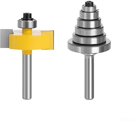 DAZZLEEX 2 pièces 6mm Tige feuillure routeur avec 6 roulements réglables Fraise à Bois Tenon Joint 7 Jeux de Tenon
