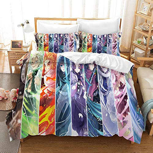 WOLWES Anime Bettwäsche Set 155x220cm, Japanische Anime Bettbezug 3 teilig,Teenager Kinder-Bettwäsche Set, Mehrfarbig, 100% Mikrofaser, 3D-Digitaldruck, 2 Kissenbezug 80x80 cm (C7, 155×220cm)