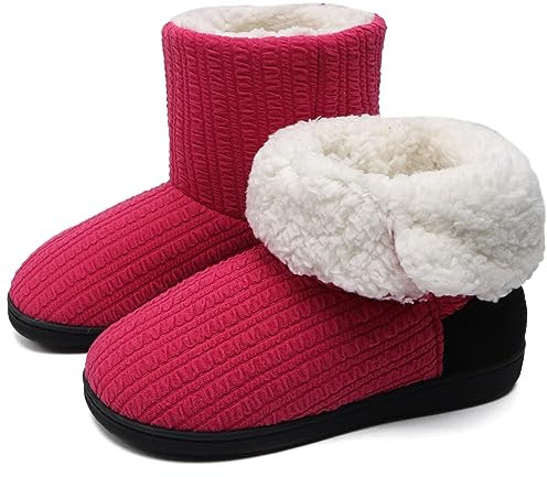 ONCAI Chausson Pantoufles Femmes Chaudes D'hiver Chaussures De Maison Des Madame Doublure En Fourrure, Laine de Forme Hiver Chaud Dames Chambre Bottes Les roses Rouge 36/37 EU