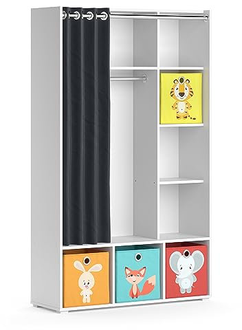 Vicco Kinderkleiderschrank Weiß Luigi Mit Faltboxen (bunt) - 106x178x38 cm aus Spanplatte - Kinderregal für Kinder und Teenager, für gut durchdachte Organisation im begrenzten Raum