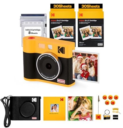 KODAK Mini Shot 3 ERA 4PASS 2-in-1 Sofortbildkamera und Fotodrucker (7,6x7,6cm) Sofortbildkamera + Gift Paket + 8 Blatt im Lieferumfang enthalten + 60-Blatt-Patrone, Gelb