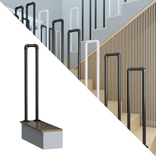 Ywanwj Stair Railing Transitional Handrail for Outdoor Step Handrail Picket Fits 1 Steps Easy Fit Staircase Handrail for Decking Garden Terrace Balcony, Metal Matte Black Wrought Iron