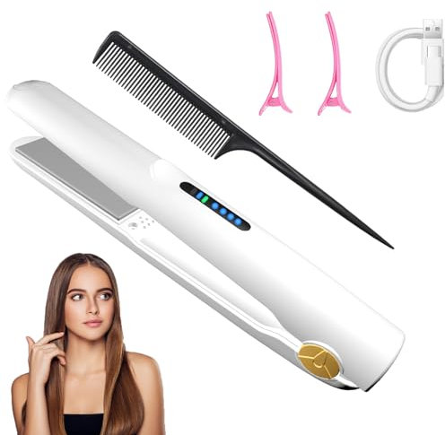 LOUIKAY Plancha de Pelo sin Cable, 2 in 1 Planchas y Rizadores de Pelo Recargable, Cerámica, 3 Temperaturas 160/180/200℃, Calentamiento Rápido, Miniplancha Portátil