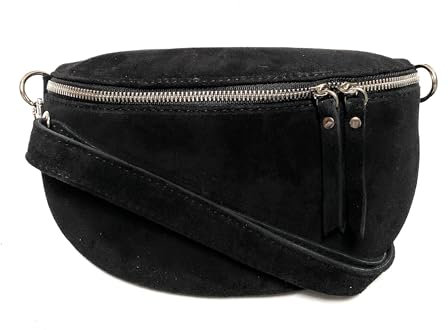 FASHION YOU WANT Damen Wildleder Leder Tasche Gürteltasche Crossbody Hüfttasche Bauchtasche Hüfttasche Umhängetasche Cross-Over Bodybag Schultertasche Handytasche Geldtasche (schwarz)