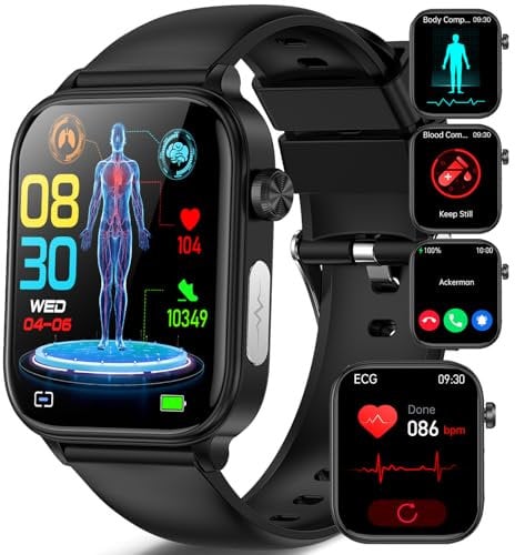 Smartwatch Uomo ECG+HRV/Acido Urico/BMI/Sonno, 1.96''πliπππ¦π’π Orologio con Funzione Telefono, 24h Frequenza cardiaca SPO2 Pressione Sanguigna Temperatura Corporea Monitoraggio Per Android/iOS