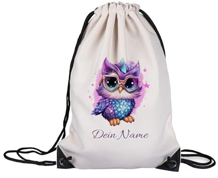 GRAZDesign Geschenk zur Weihnachten Kinder Turnbeutel Eule mit Name personalisiert - Sportbeutel für Kindergarten und Schule