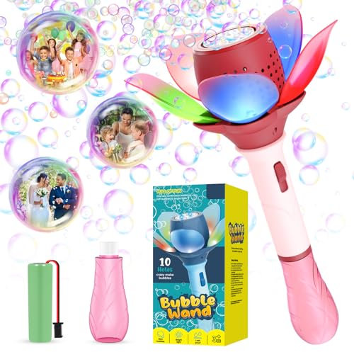 Panamalar Bacchetta Elettrica per Bolle per Bambini, Automatica Fiore Macchina Bolle di Sapone con Batteria/Luci/120ml Soluzione, 10000+ Bolla/Min Sparabolle di Sapone per Festa All'aperto Matrimonio