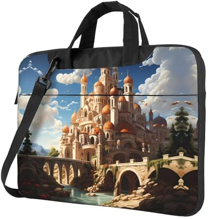 BROLEO Laptoptasche mit Anime-Castle-Himmel-Muster, Oxford-Stoff, stilvoll und schützend, stoßfestes, weiches Futter, Schwarz, 14 inch