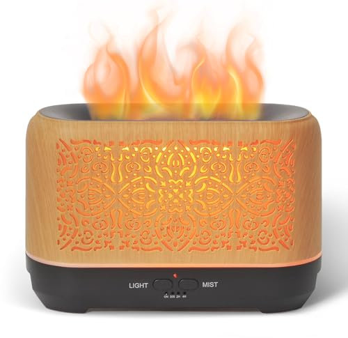 Earnest Living Flammen Aroma Diffuser 200 ml Luftbefeuchter Timer Nachtlichter und automatische Abschaltfunktion Home Office Luftbefeuchter Aromatherapie-Diffusoren für ätherische Öle Holzmaserung