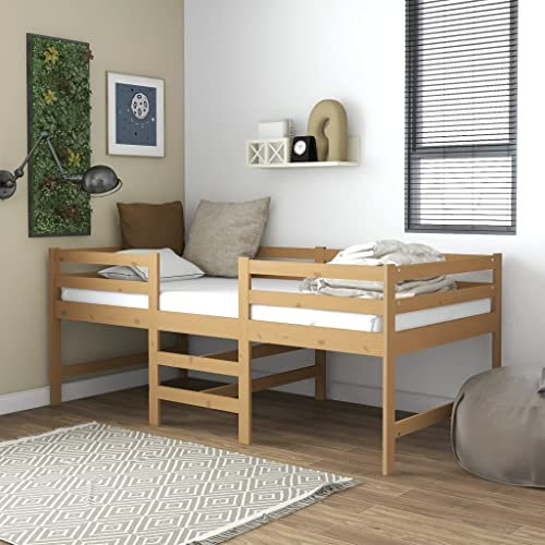 QJBSAVVA Mittelhohes Bett mit Matratze, Schlafbett Jugendbett Familienbett Doppelbett/Einzelbett Geeignet für Herbergen Wohnheim Feriendomizil Wohnbereich Honigbraun 90x200 cm Massivholz Kiefer