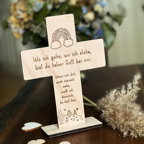 Spruchreif | Holzkreuz mit Gravur | Holzaufsteller Kreuz | Geschenke aus Holz | Christliche Geschenk | Geschenk Konfirmation | Kommunion