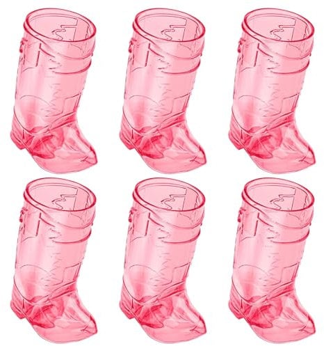 6Pcs Mini Cute Cowboy Boot Shot Glasses, 1oz Plastic Western Mini Beer Mugs, Reusable Cowboy Boot Cups, for Bachelorette Theme Party Supplies, Wedding Decorations (Pink)