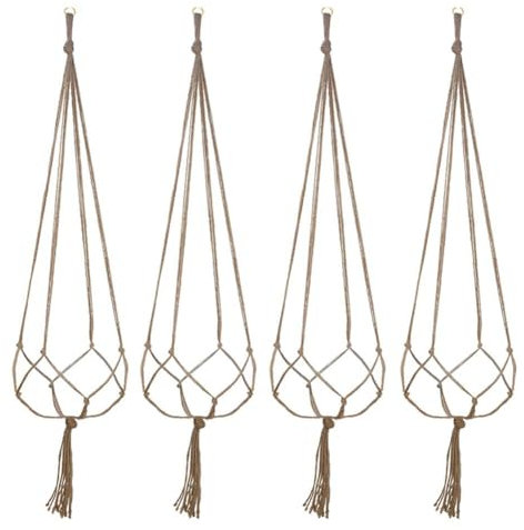 Generic Lot de 4 supports de pot de fleurs en macramé pour intérieur et extérieur - Fait à la main - Corde de jute tissée - Pour intérieur et extérieur - Taille unique
