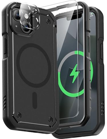 ORETECH Magnetic for iPhone 13 Case & iPhone 14 Case, with [2 Pack Screen Protector + Camera Lens Protector] [Fit for MagSafe] [25 FT Shockproof ] 360° Rugged Armor Phone Cover - Black