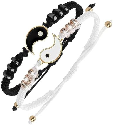 AOEVUIR 2 pcs Armband Matching Yin Yang Verstellbare Schnur Freundschaft Bangle Pärchen Personalisierte Armbänder für Paare und Bester Freund