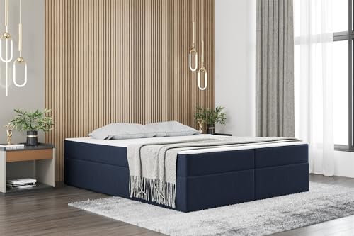 Fun Möbel Boxspringbett Dachschräge Bett PRIMA Stoff Soro in Überlänge (Blau, 140x220 cm)