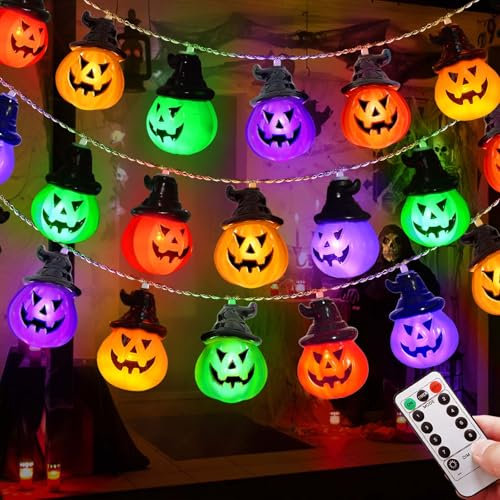 Homeleo Halloween Deko innen, 3Meters 20 LED batterie Kürbis Deko String Lichter, Mehrfarbig Halloween Kürbis Lichterkette für Halloween Tür Party Garten Fenster Dekor