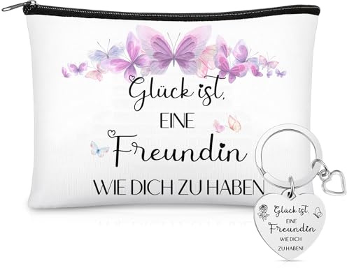 Xuniea Beste Freundin Geschenke für Weihnachten Schwester Geburtstag | Kosmetiktasche, Freundschaft Schlüsselanhänger, Make up Taschen, Klein Kulturbeutel mit Reißverschlüsse