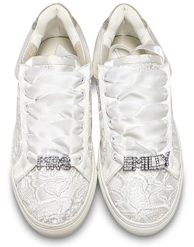 JIAJIA 8833 Nom Personnalisé en Métal Chaussures de Mariage Baskets de Mariée Plates Personnalisables Couleur Ivoire,Taille 38 EU (5 UK)