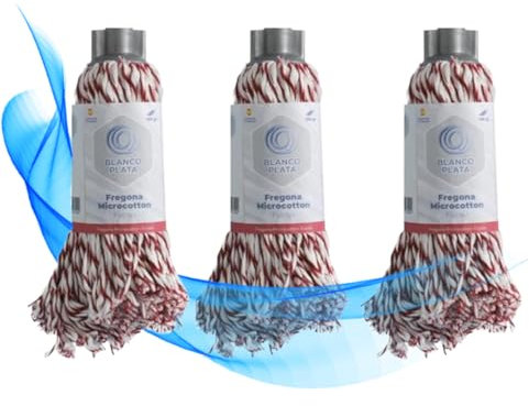 Fregonas de Microfibra y Algodón Minitrenzas Bicolor, Pack 3 Unidades, Super Absorbente, Gran Poder de Secado, Resistente y Duradera, Rosca Universal