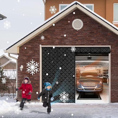 isolation porte de garage, kit isolation porte garage, isolant thermique porte Avec Magnétique, rideau de porte isolant thermique, au froid et au bruit, adapté aux animaux domestiques,16*7FT,Black