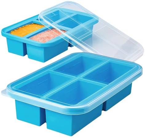 Silikon Gefrierschale Mit Deckel,Abendessenwürfel Suppenbehälter 300ml, Vorratsbehälter Für Babynahrung, Brühe, Saucen Und Große Eiswürfel, Lebensmittelecht Und Stapelbar (2 Stück)