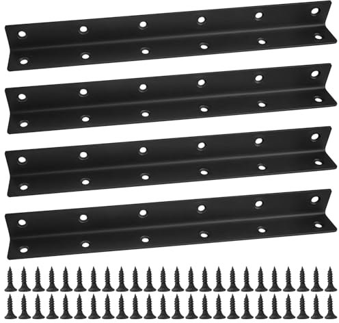 4 Pezzi Staffe Angolari a Forma di L, 275 × 27 × 27 mm Nero Staffe per Mensole in Acciaio Inossidabile, 90 Gradi Staffe a L Mensole con Viti, Staffa Angolare per Scaffali, Mobili, Armadietti (4)