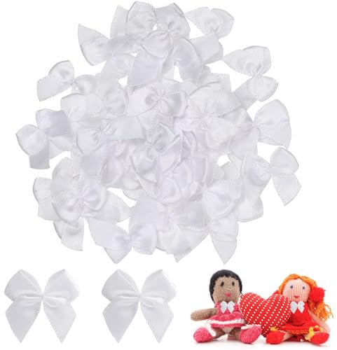 Oykrueats 100 Stück kleine weiße Satin-Mini-Schleifen aus Ripsband für Bastelarbeiten, Hochzeiten, Geburtstage, Partys