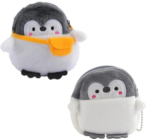 Mini Porte Monnaie,2 PCS Petit Pochette à Monnaie Mignon Animaux Portefeuilles Porte Pieces de Monnaie en Peluche Animaux Portefeuilles Pingouin pour Le Shopping Les Voyages