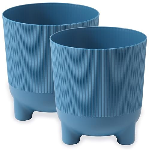 PECZEKO Lot de 2 pots de fleurs mats avec pieds - Pot décoratif pour grandes et petites plantes - Bleu - Diamètre : 18 cm