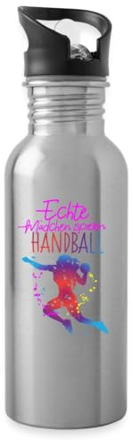 Echte Mädchen Spielen Handball Silhouette Sport Wasserflasche mit Strohhalm