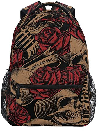 Schulrucksack, Retro Totenköpfe Rosen Mikrofone Skelette Unisex Kindergarten Rucksack Kleiner Wanderrucksack Für Jungen Kinderzimmer Mädchen 29X40Cm