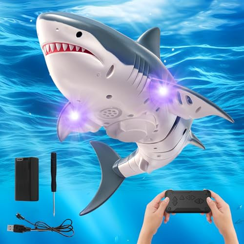 RoserRose Requin télécommandé étanche, RC poisson volant télécommande + chargeur, requin jouet, bateau télécommandé pour piscines et lacs