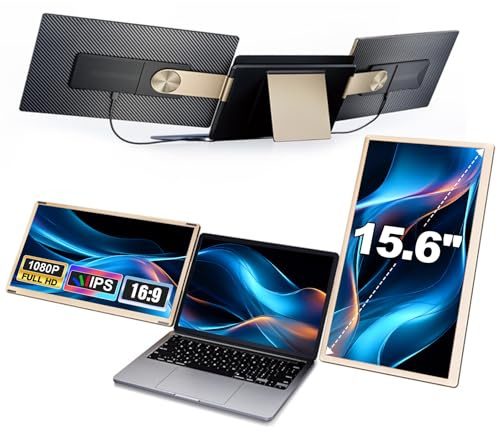 Laptop Screen Extender, 15.6 Inch FHD Portable Monitor for Laptop,1080P Monitor with 235° Rotation, Triple Monitor Extension with USB-C/HDMI, Plug & Play for Windows, Mac, Chrome