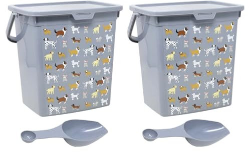UNIQUE HOME LIVING 6L Pet Food Storage Container Set of 2 Dog Cat Puppy Treats Food Dispenser Bin Airtight Plastic Container Box With Scoop