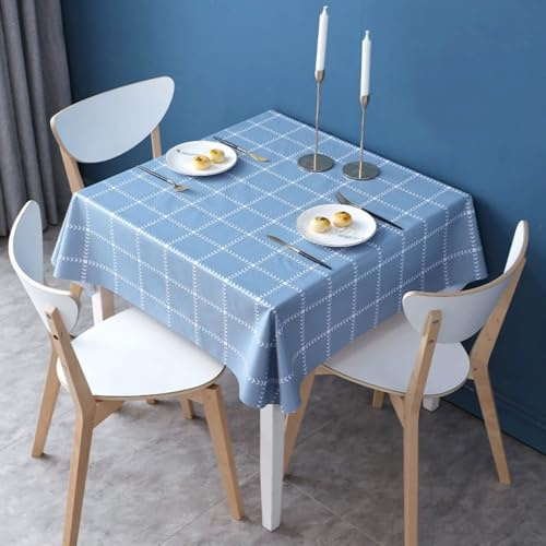FANSU Wachstuchtischdecke Abwaschbar Quadrat Gartentischdecke, Plaid Stil Wasserdicht Ölbeständige PVC Plastik Rechteckig Tischdecke für Dekoration Küche Restaurant Garten (Blau,110x160cm)