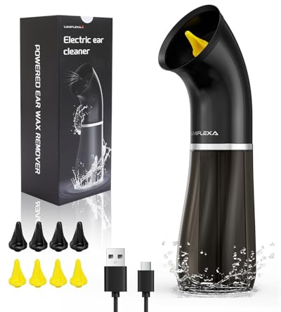 Lumiflexa Ohrenreiniger,Ohrenschmalz Entferner 250ML Integriertes Doppeltankdesign,4 Reinigungsmodelle,Typ-C Laden,8 Eigene Ohrstöpsel,IPX7 Für Sicheres und Effektives Ohren Reinigen System(Schwarz)
