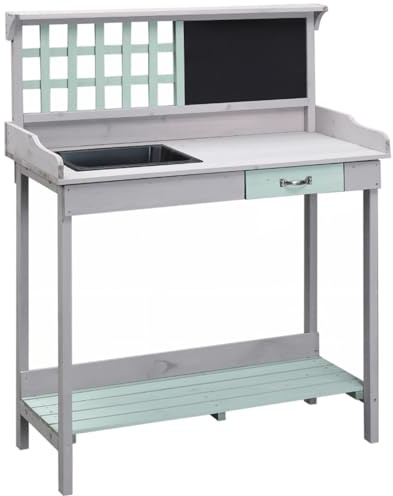 Wooden Garden Potting Bench with Storage Drawer and Shelves for Outdoor Planting and Gardening Tasks