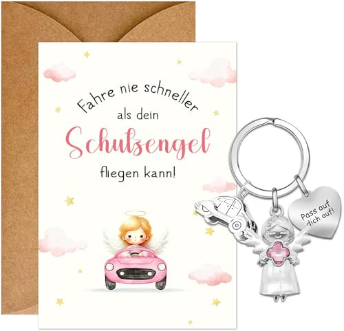 Henjunu Schlüsselanhänger Führerschein Bestanden Geschenk | Schutzengel Auto Glücksbringer, Glücksbringer Für Fahranfänger, Drive Safe Schlüsselanhänger Führerschein Geschenke