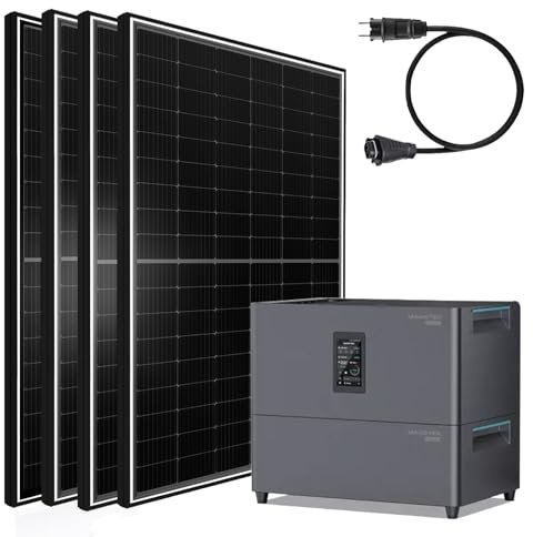 Balkonkraftwerk 1800W mit 5120W Speicher, 4x450W Glas-Glas Solarmodule mit Marstek Jupiter C+ Stromspeicher & Erweiterungsakku 5,12kwh Solaranlage Photovoltaik PV Anlage für Dach Haus Balkon Garten